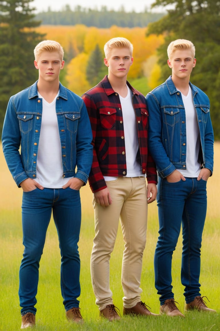Three identical males,  clones,  young by ZedrikVonKatmahl on Tensor.Art