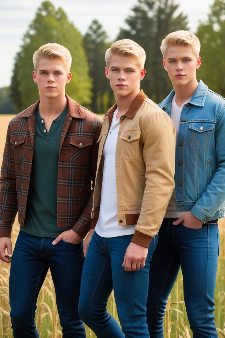 Three identical males,  young,  Logan Shroyer by ZedrikVonKatmahl on Tensor.Art