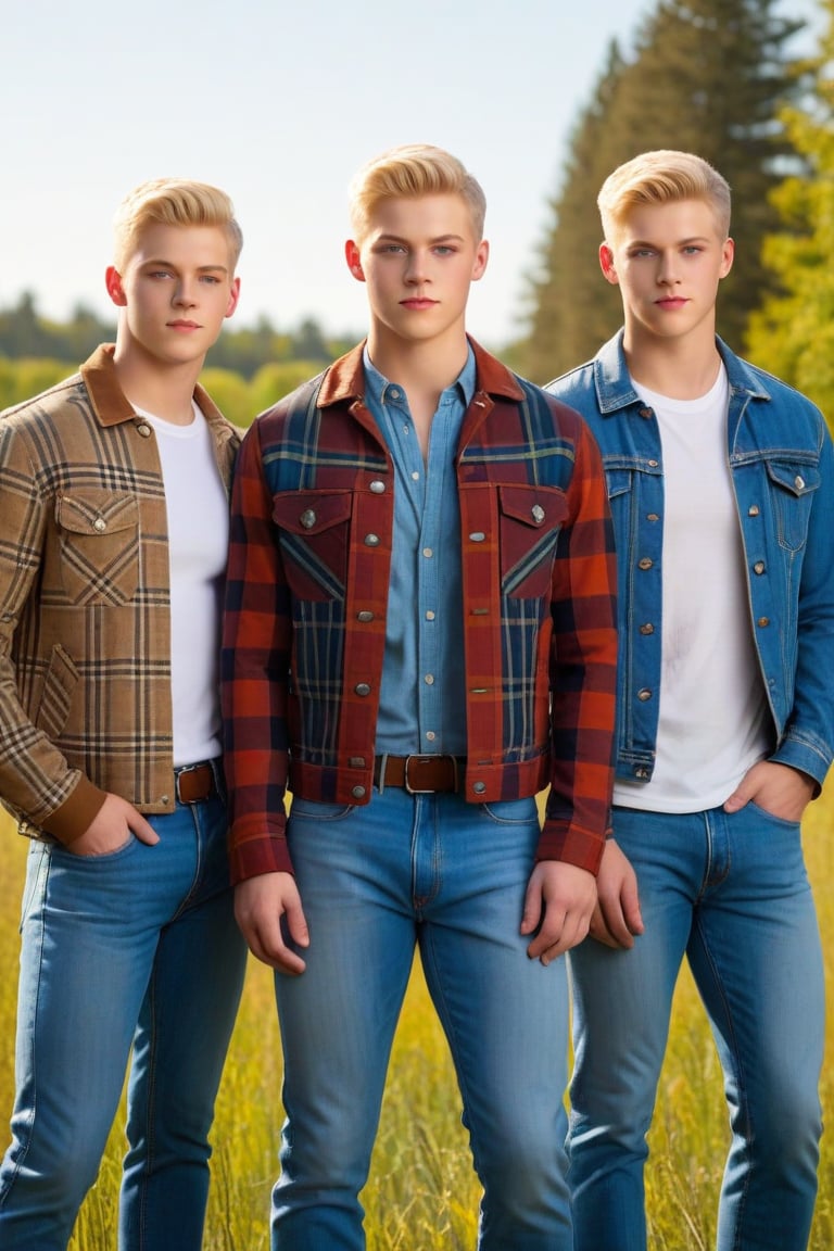 Three identical males,  clones,  young by ZedrikVonKatmahl on Tensor.Art
