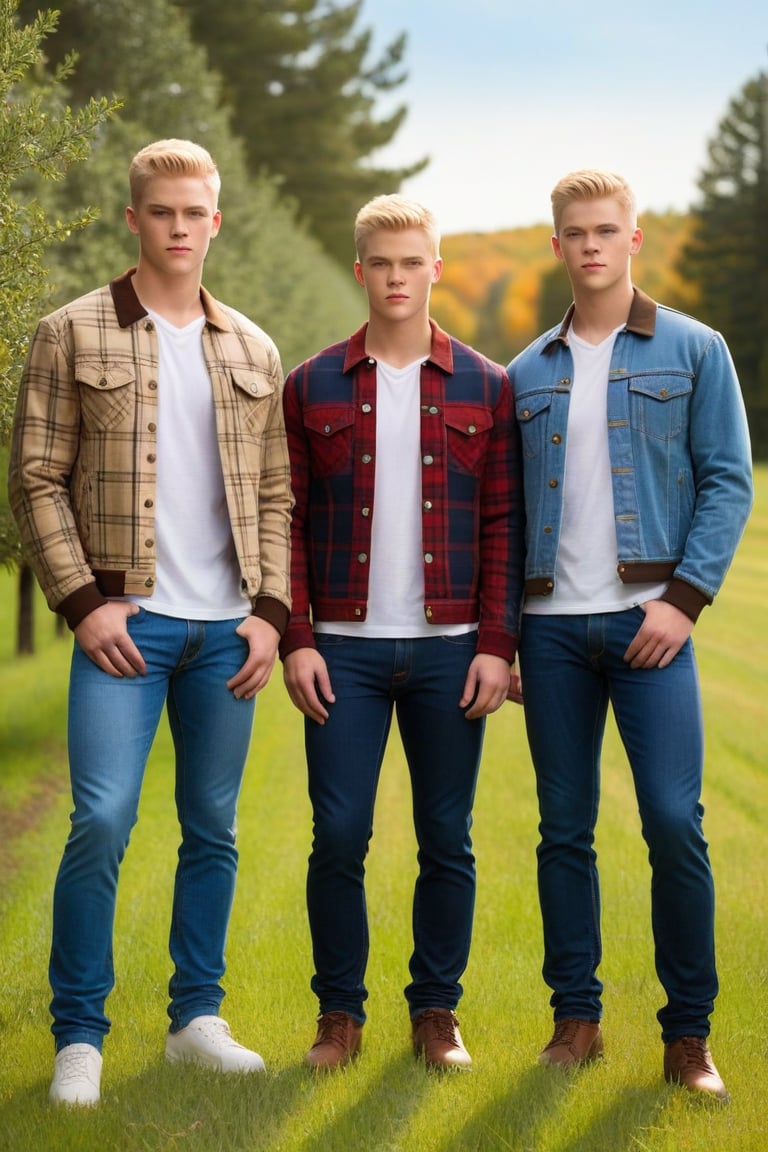 Three identical males,  clones,  young by ZedrikVonKatmahl on Tensor.Art