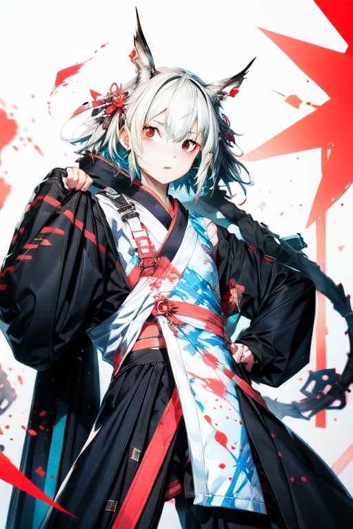 muelsyse (arknights),1girl, solo,hanfu,chinese clothes,splatter background, holding sword, best quality, amazing quality, very aesthetic, absurdres,huowu,portrait