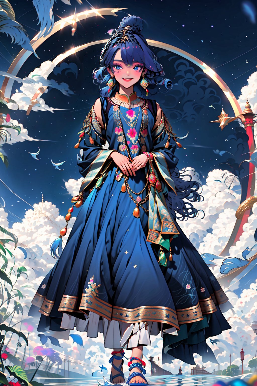 beautiful cute young attractive pakistan teenage girl, village girl, 18 years old, cute,  Instagram model.Confident Smile.Navy Blue Faux Georgette Gown With Metallic Foil And Embroidery. Color_hair, colorful Hollywood waves, dacing, in walk at  my shopping, pakistan