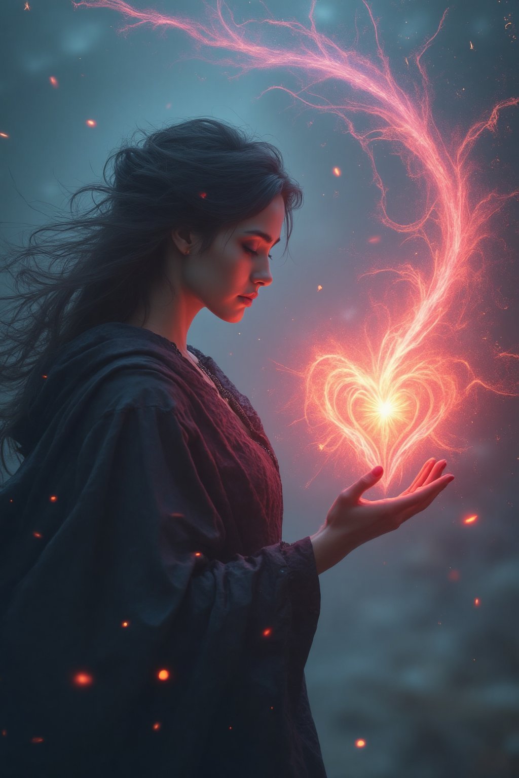 a woman holding a glowing heart in her hand, a detailed painting by Anna Dittmann, deviantart, fantasy art, beautiful fantasy art portrait, magic heart, very beautiful fantasy art