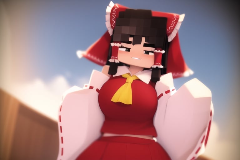 'Add LoRA'
masterpiece, best quality, oppai loli, loli, mesugaki, huge breasts, 1girl, hakurei reimu, collared shirt, frilled shirt collar, yellow ascot, detached sleeves, white sleeves, wide sleeves, red skirt, frilled skirt, red dress, sleeveless dress, outside, standing, light smile, looking at viewer, cowboy shot ,mcnsfw,hakurei reimu