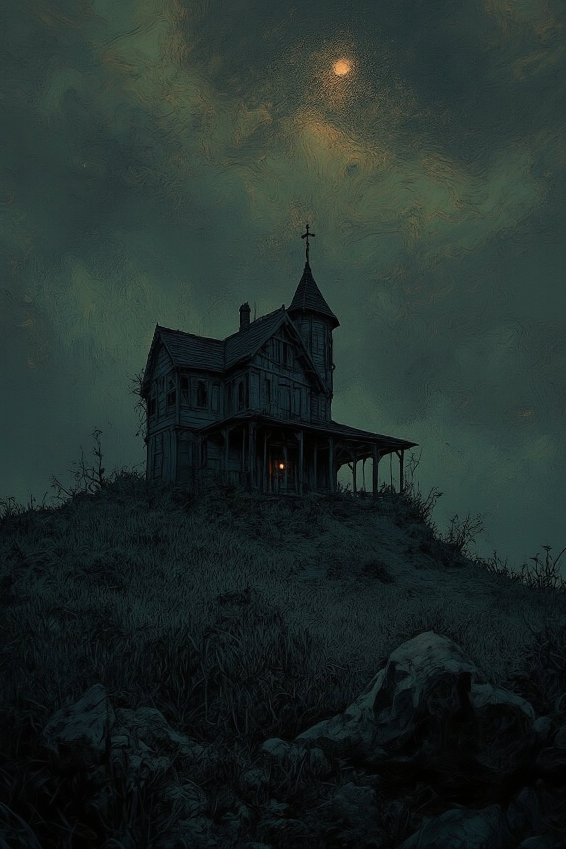 creepy background with haunted wooden house