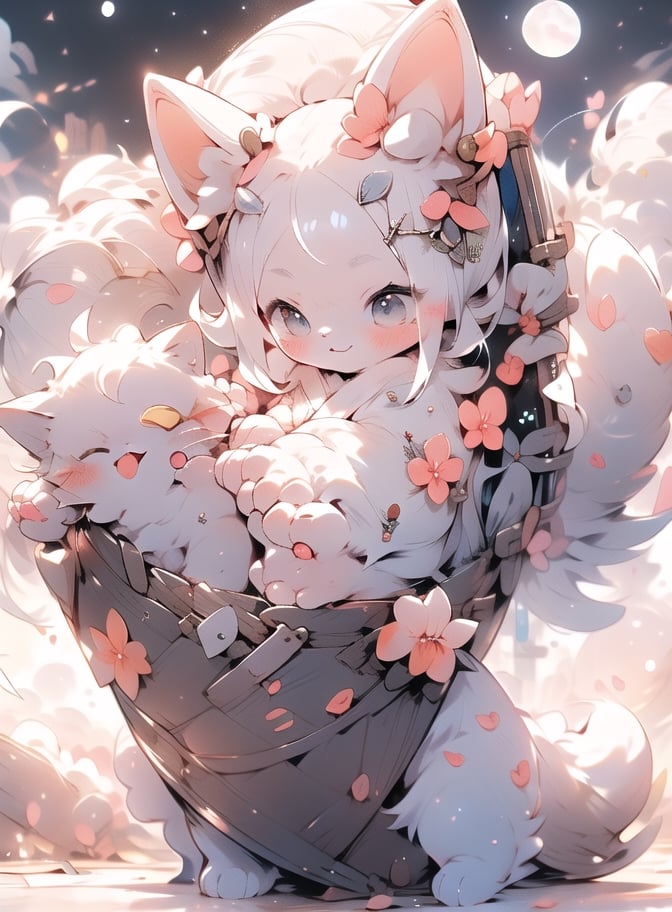 A happy girl, fox ears, pink elements ,maomi,cat,banhua,doodle,1girl,chibi,cute, Chang 'e, white hair, hanfu, cloud, (moon:1.2), waves, mythic monochrome,Mid-Autumn Festival, solo, the upper body,Chinese clothes,
(masterpiece:1,2), best quality, masterpiece, highres, original, extremely detailed wallpaper, perfect lighting,(extremely detailed CG:1.2)
