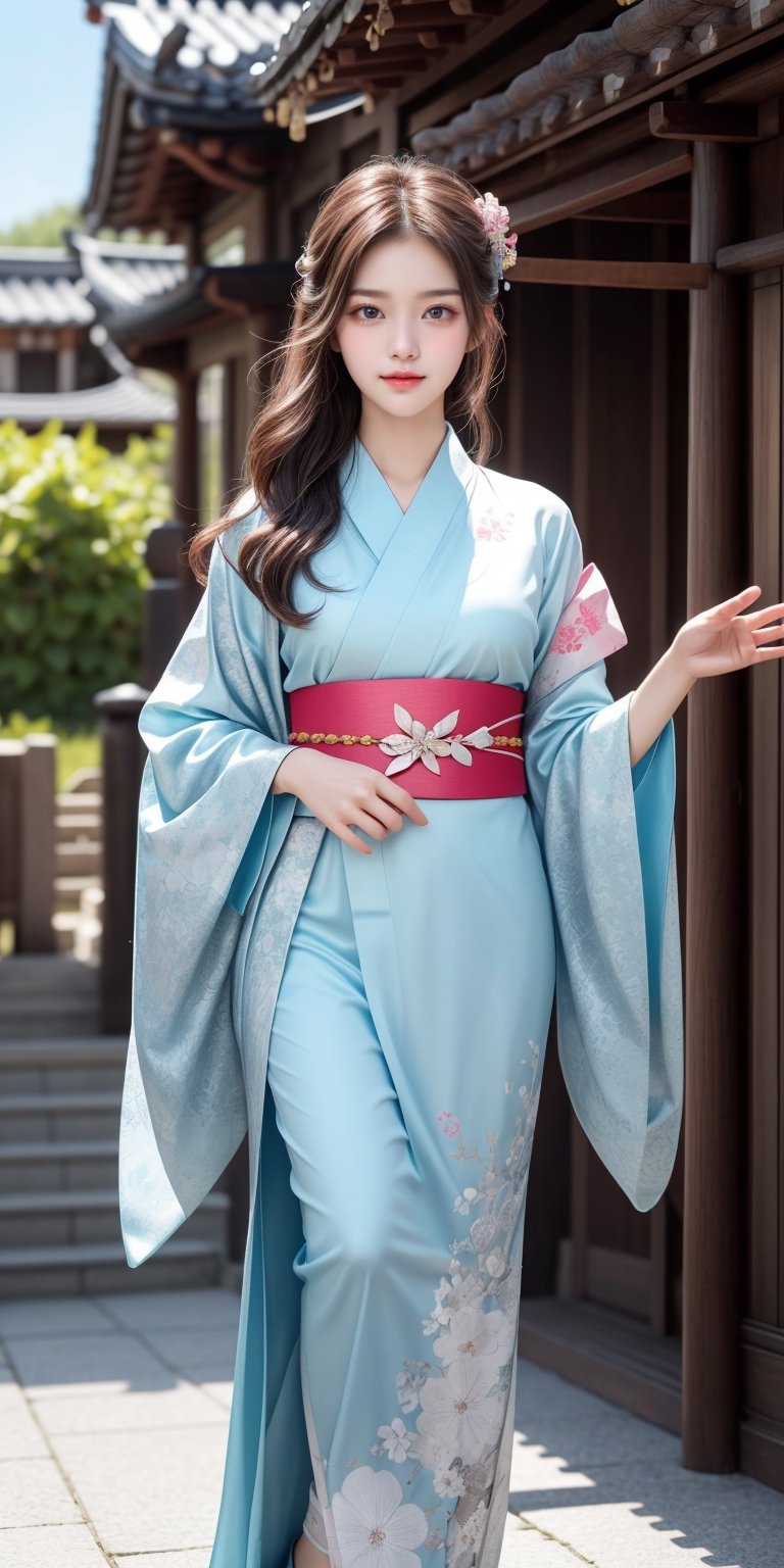 {{Beautiful and detailed eyes},full_body,
Detailed face, detailed eyes, slender face, real hands, cute Korean girlfriend 17 year old girl, perfect model body, looking at camera, sad smile, dynamic pose, furisode, kimono, shrine, hatsumode , medium breasts, cosmetics advertising model, her one girl is walking,Realism