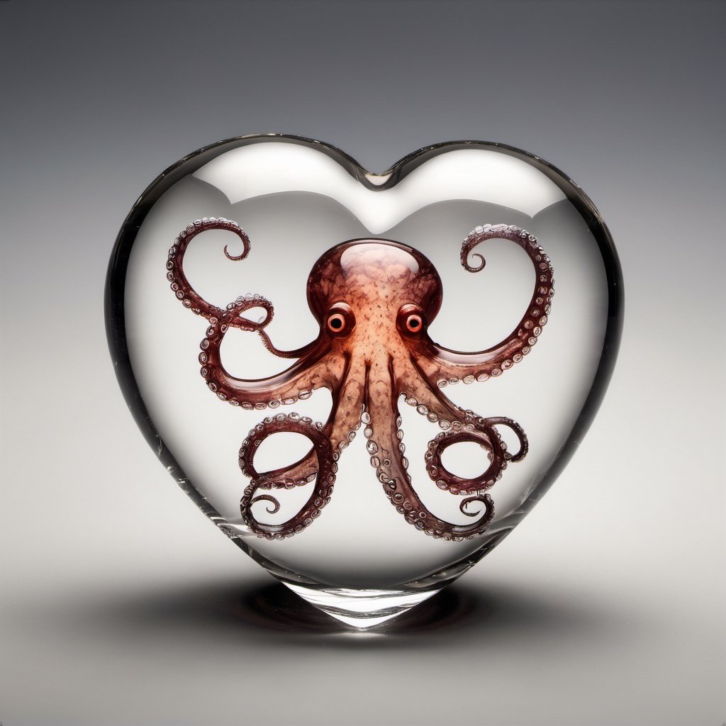 glass octopus like shape of heart,  Best quality,  masterpiece by Octzilla Hub on Tensor.Art