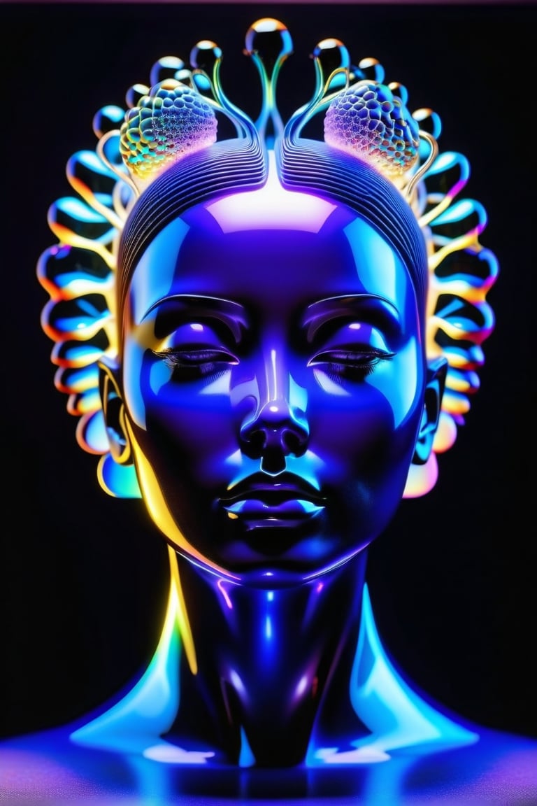 ceramic sculpture,  glass art,  Holographic screen showing brain wave. molecular structures by Octzilla Hub on Tensor.Art