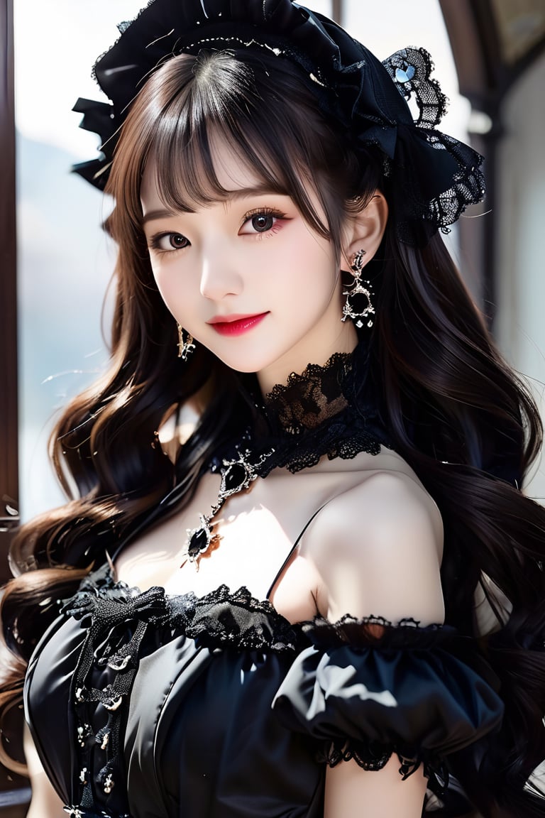 1girl, solo, high resolution, mesmerizing beautiful face, feminine, gothic lolita dress, photo, intricate facial features, extremely sharp, perfect detail, ultrarealistic, hyperrealistic