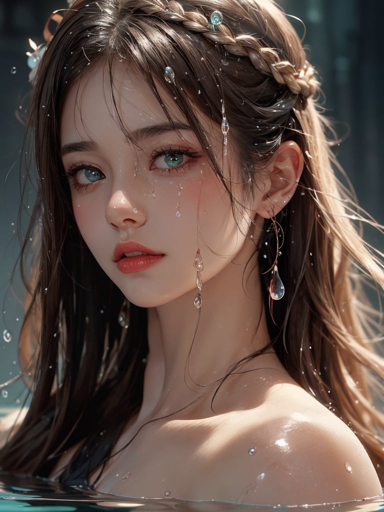 A striking,  close-up portrait with a captivating focus on a young naked woman's face. The eye,  nose by AdonisKobi on Ten...