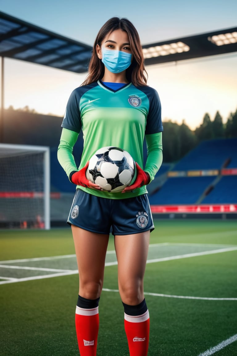 . professional sports athletic woman dressed as a soccer player,  soccer ball,  smiling by AdonisKobi on Tensor.Art