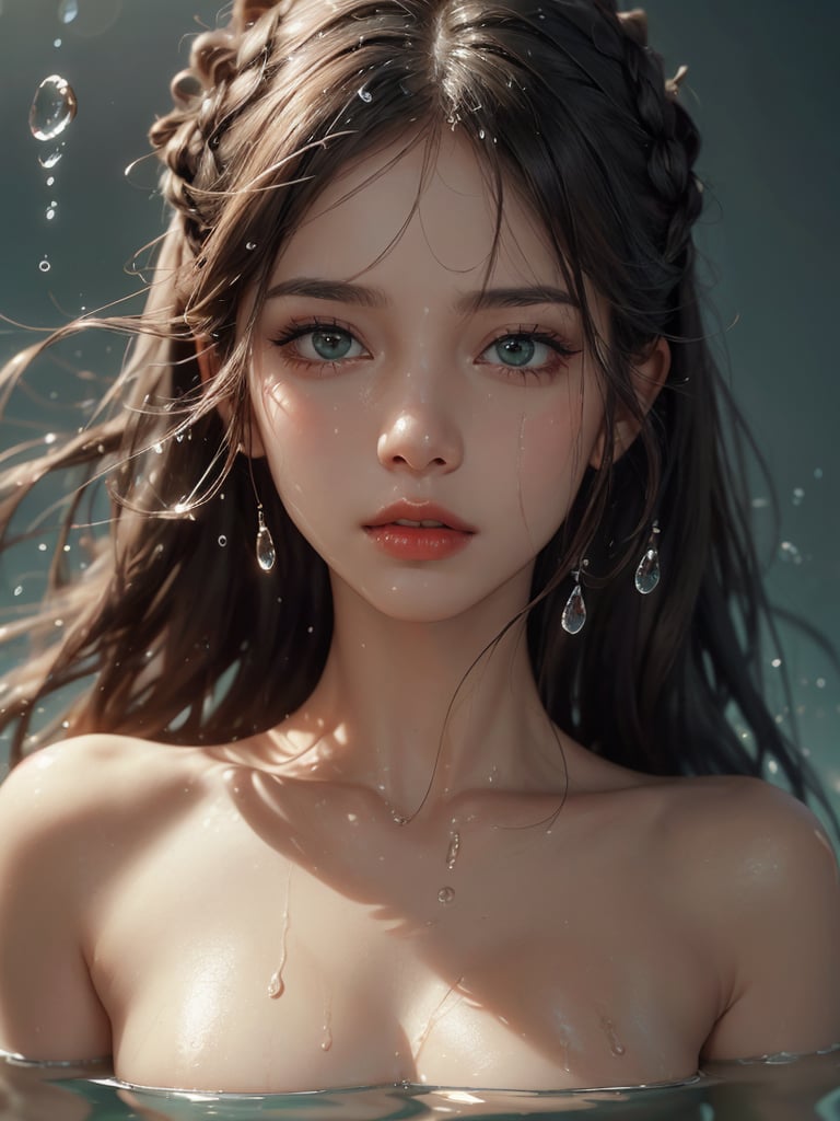 A striking,  close-up portrait with a captivating focus on a young naked woman's face. The eye,  nose by AdonisKobi on Ten...