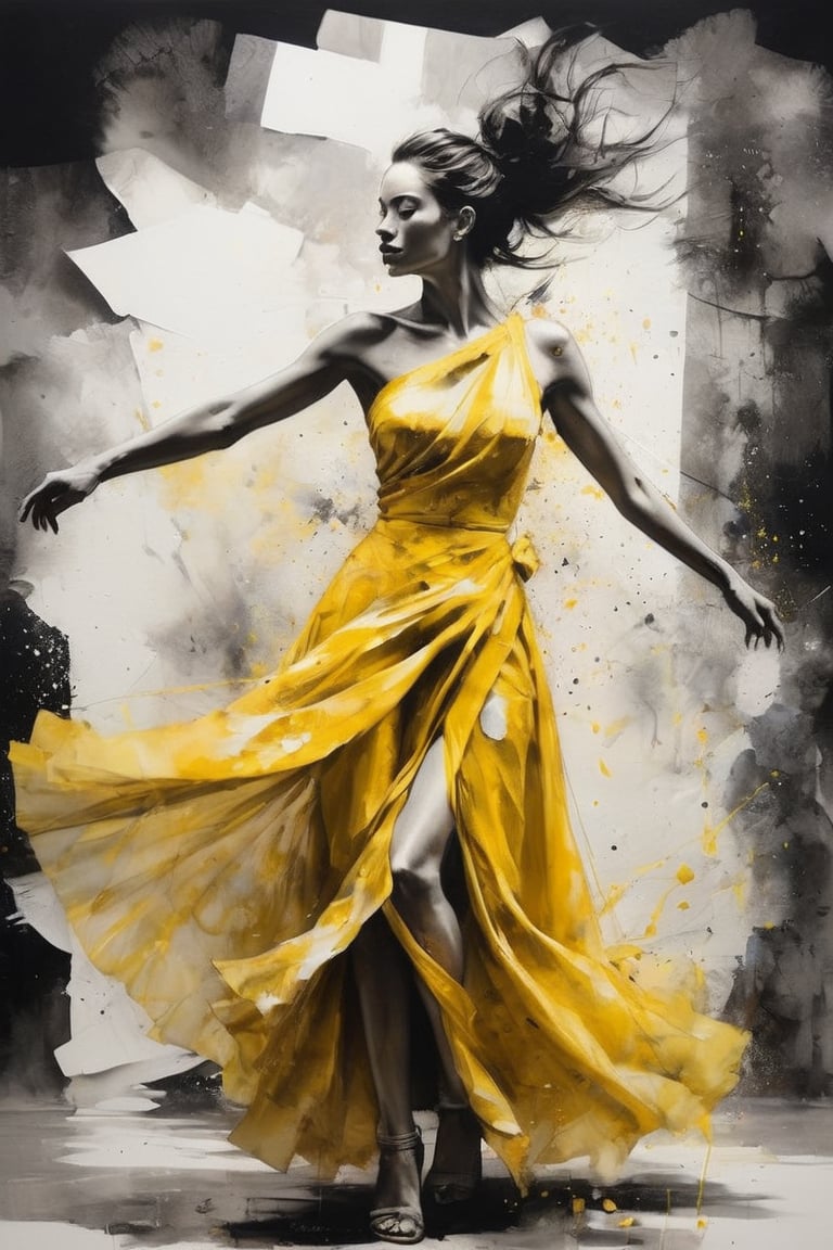 hyperrealistic art style,  a masterpiece painting on torn paper. A mesmerizing ink wash painting featuring a gorgeous woma...