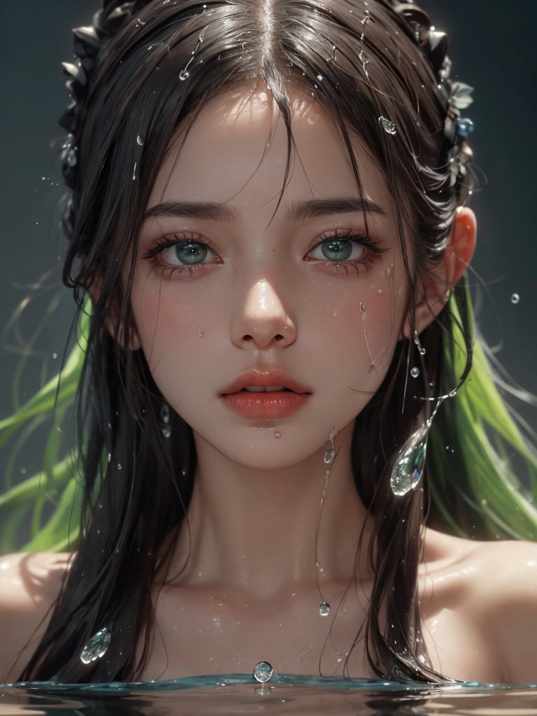 A striking,  close-up portrait with a captivating focus on a young naked woman's face. The eye,  nose by AdonisKobi on Ten...