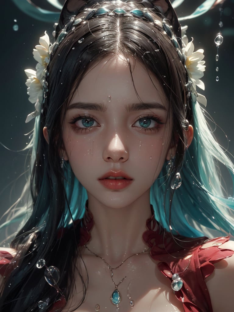 A striking,  close-up portrait with a captivating focus on a young naked woman's face. The eye,  nose by AdonisKobi on Ten...