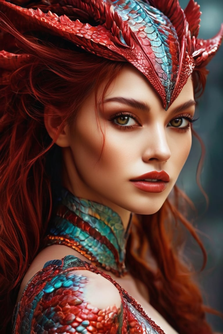 hyperrealistic,  a masterpiece. A captivating alien female draconian shapeshifter is depicted in this vibrant and detailed...