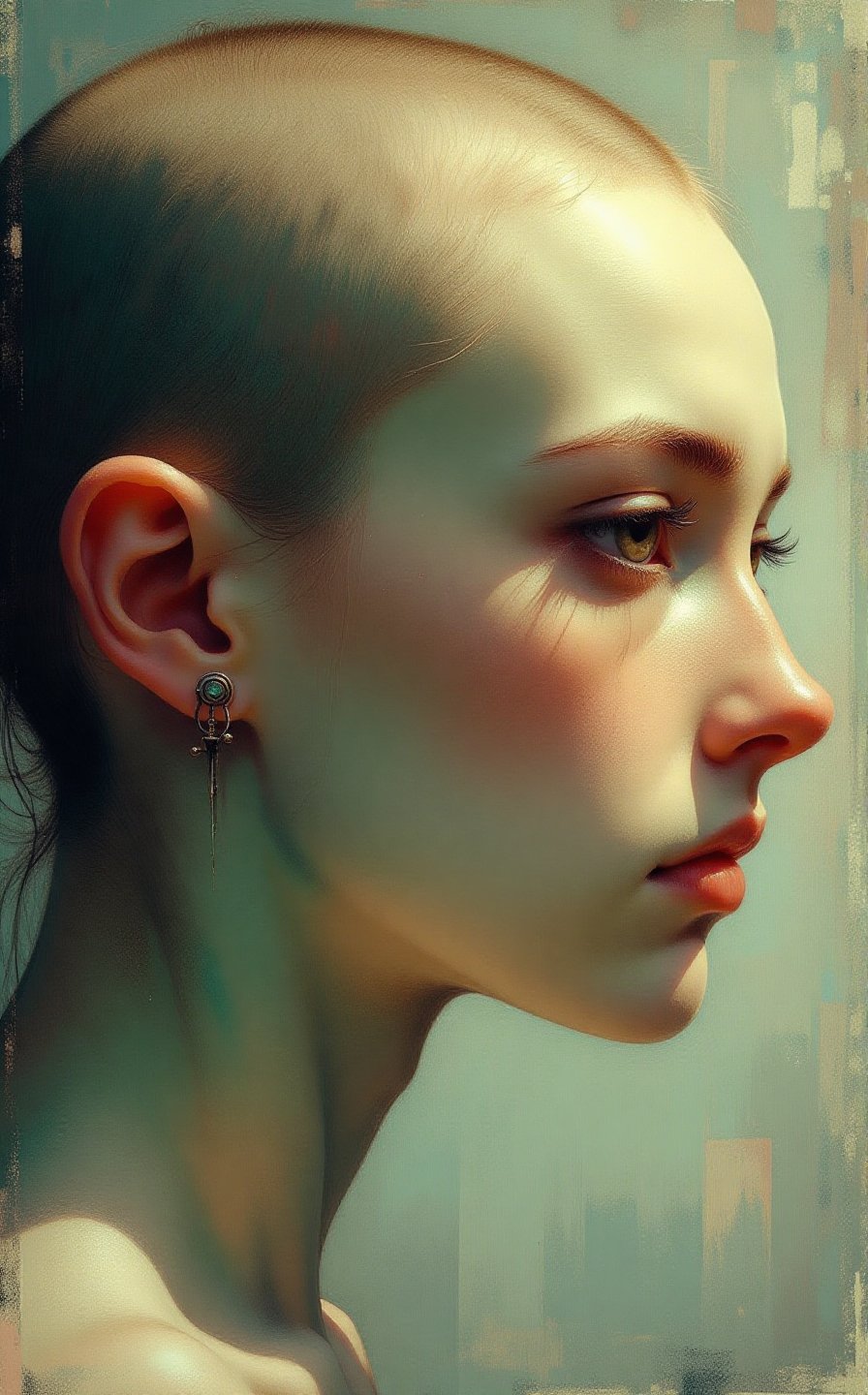 Ambiguous Figure illusion art inspired by Dali,  a creative illustration of a front face as a side face. A close-up profil...