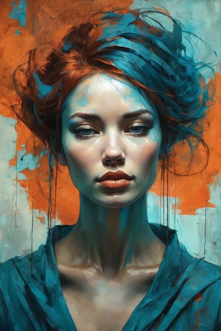 a mesmerizin stylized painting on torn paper. A blue colored woman with closed eyes,  in the style of Jarek Kubicki,  agai...