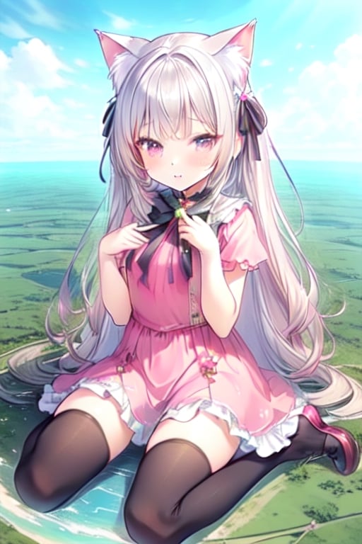 gigagts, wariza,1girl, cat ears,pink dress, giantess,gigagts,black_thighhighs,
proving earth is flat,horizon,day,wariza,loli,kawaii,
