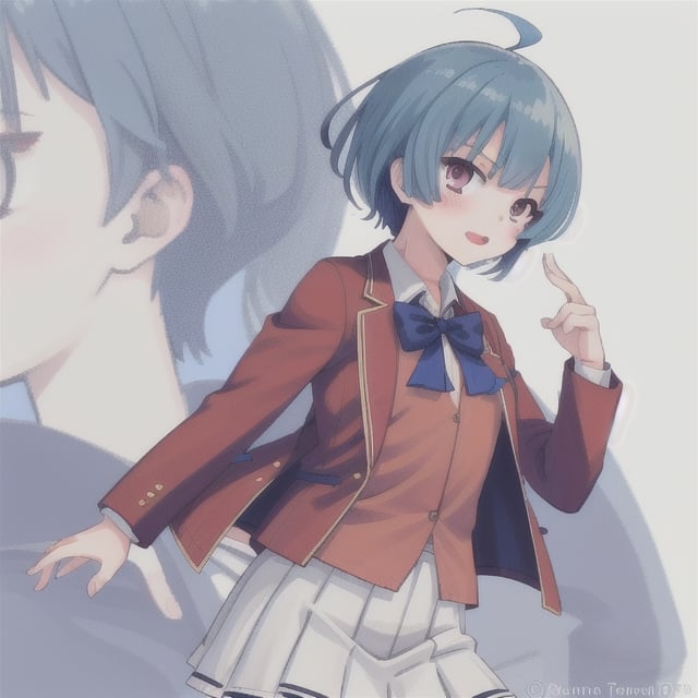 1girl ibuki mio, in love, short hair blue hair, white skirt red jacket open jacket