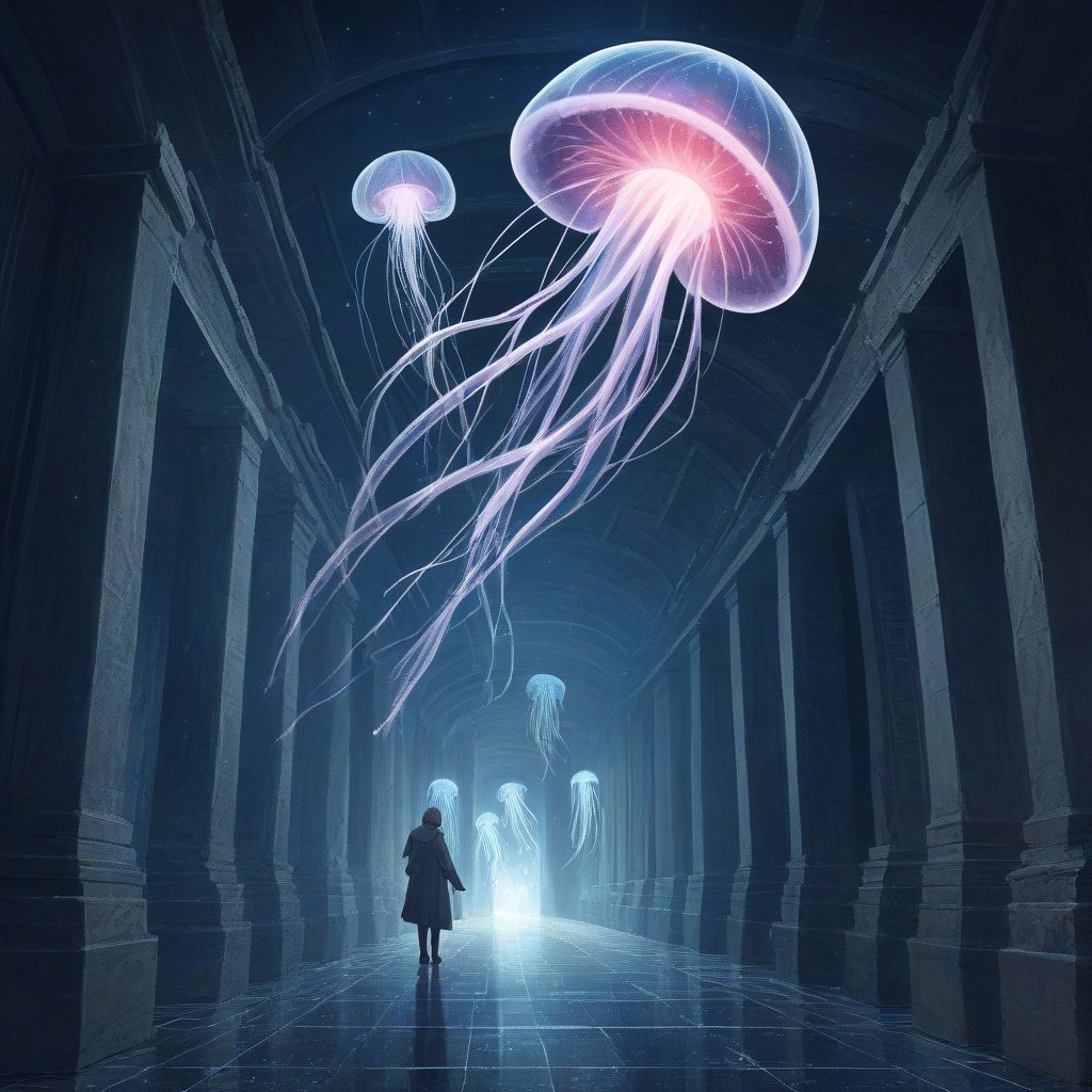 In the labyrinthine corridors of time, the enigmatic whisper of the cosmic jellyfish wove tales of forgotten galaxies