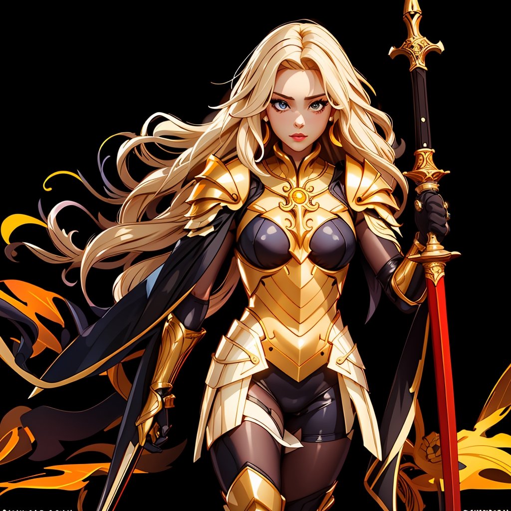 Intertwined, Full-body Armor, Queenly, Coiled Golden Long Hair, Holy Sword, Majestic Cape, Ruined Background, Ornate Armor, Opulent, full body, entire body, full_body, 1girl, solo, female_solo,genshinweapon,Young beauty spirit ,1girl,p3rfect boobs,solo,Nice legs and hot body