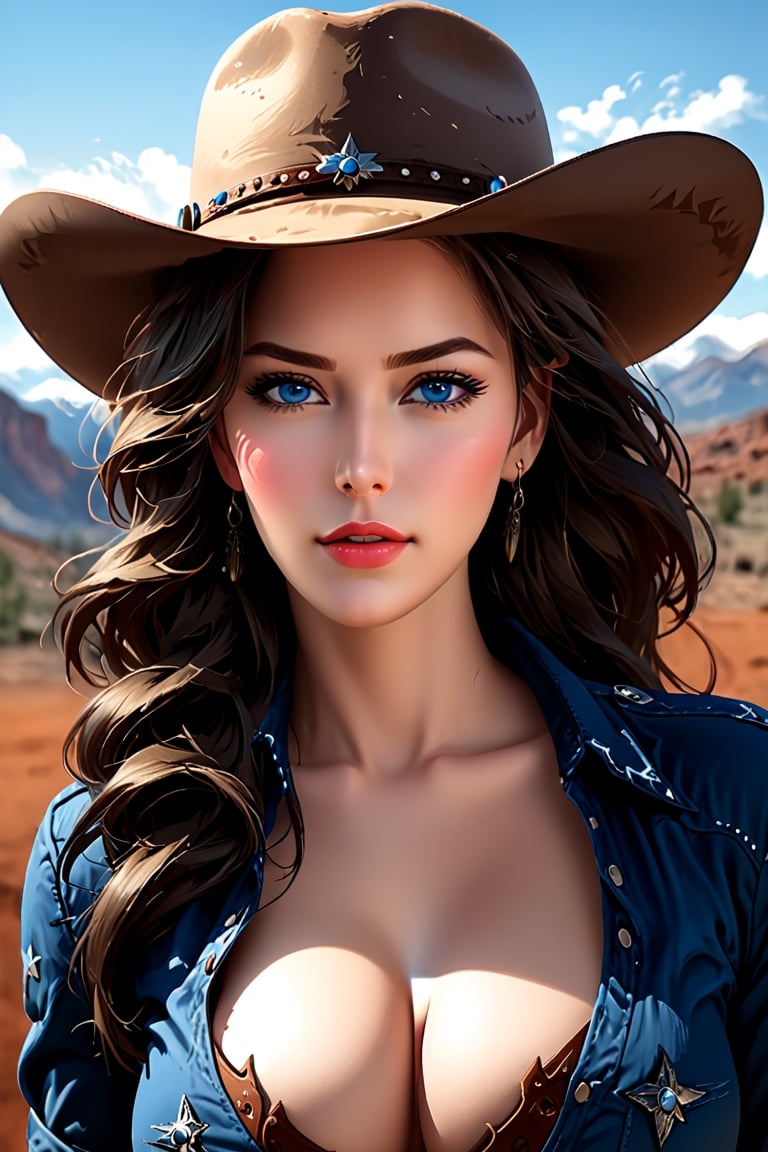 ((masterpiece, best quality, highres, 8k)), (detailed illustration), ((beautiful eyes detailed:1.2)), ((cowboy shot)), ((big breasts)), ((perfect face:1.2)), 1girl, swedish girl , blue eyes, solo, looking at viewer, slight smile,niji5,lookism style,Questism style