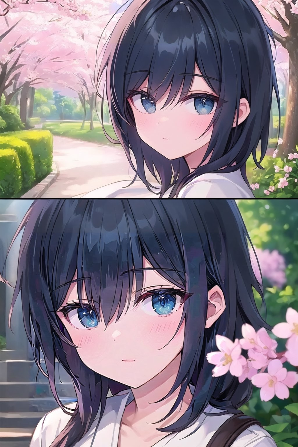 hd, HDR, UHD, 4k, 2k, 6k, 8k, ultra HD, high graphics, best graphics, highest quality, best quality, ultra quality, (((masterpiece))), (((best quality))), ((ultra-detailed)), (illustration), (detailed light), an extremely delicate and beautiful, beautiful detailed eyes, sunlight, cherry blossoms, Ishimi, ishimi yokoyama, full body