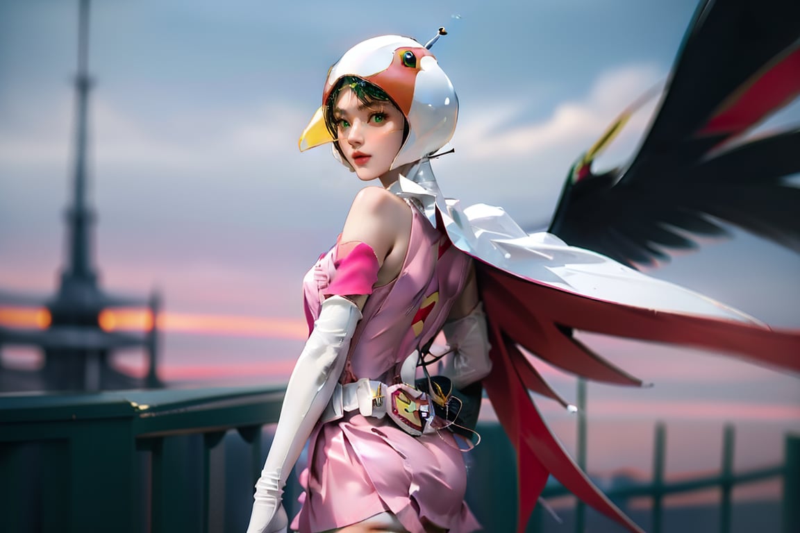 realistic photography, 1 American-Japanese mixed-race gir, 16 years old, Jun ,Gatchaman, 168cm((Jun's hands were tied, and a green batman hugged Jun from behind.), lanky, wearing a swan-head-like helmet with a transparent glass plate like a beak covered the front face,on loak with jagged shapes in the end, pink superhero-like mini skirts suit, naturally sexy, {{masterpiece}}}, {{{best quality}}}, {{{ultra-detailed}}},(masterpiece, best quality, ultra-realistic )((exquisite make-up face)),(( beautiful face)),short hair,breasts,green eyes,lips,medium breasts,lipstick,white legwear,pink dress,superhero,bodysuit,cape,gloves,helmet,belt,elbow gloves,white gloves,mask,mini skirt, white thigh highs, skin tight, highres,white panty,whole body,ultra detailed, horny, innocent, cute and sweet and lovable yet erotic,