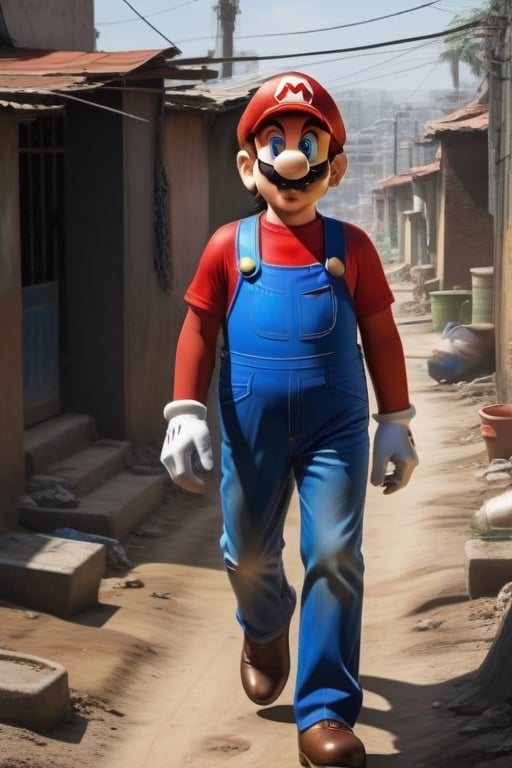 super mario walking on dirty third world neighborhood ,Ultra realistic 
,Stylish,abmhandsomeguy