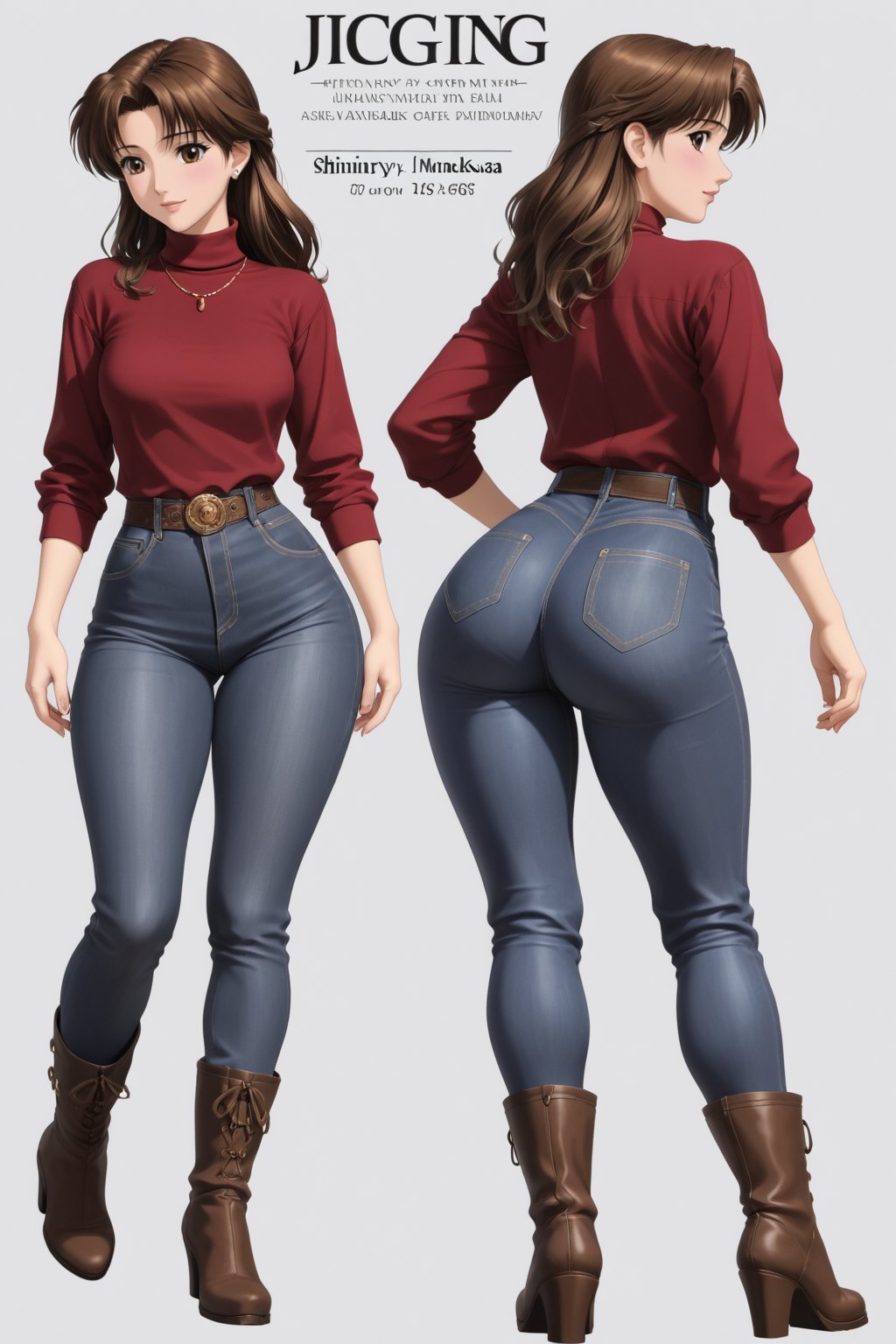 Age 24-year-old,  red long sleeves turtleneck shirt,  tight brown trousers pants by 1131954 on Tensor.Art