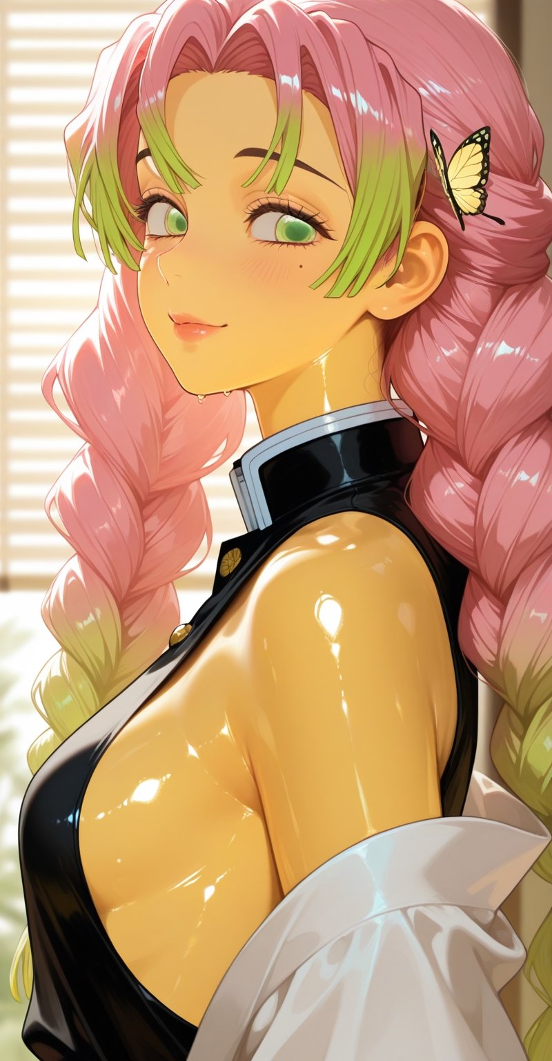1girl,  solo,  long green and pink multicolored hair with braided gradient by Makima  on Tensor.Art