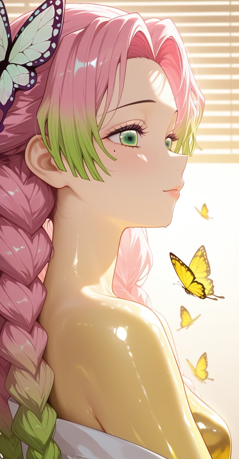 1girl,  solo,  long multicolored hair with green and pink tones by Makima  on Tensor.Art