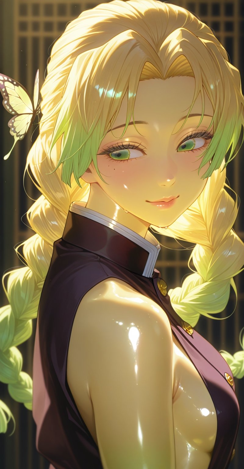 1girl,  solo,  long multicolored hair with green and pink tones by Makima  on Tensor.Art
