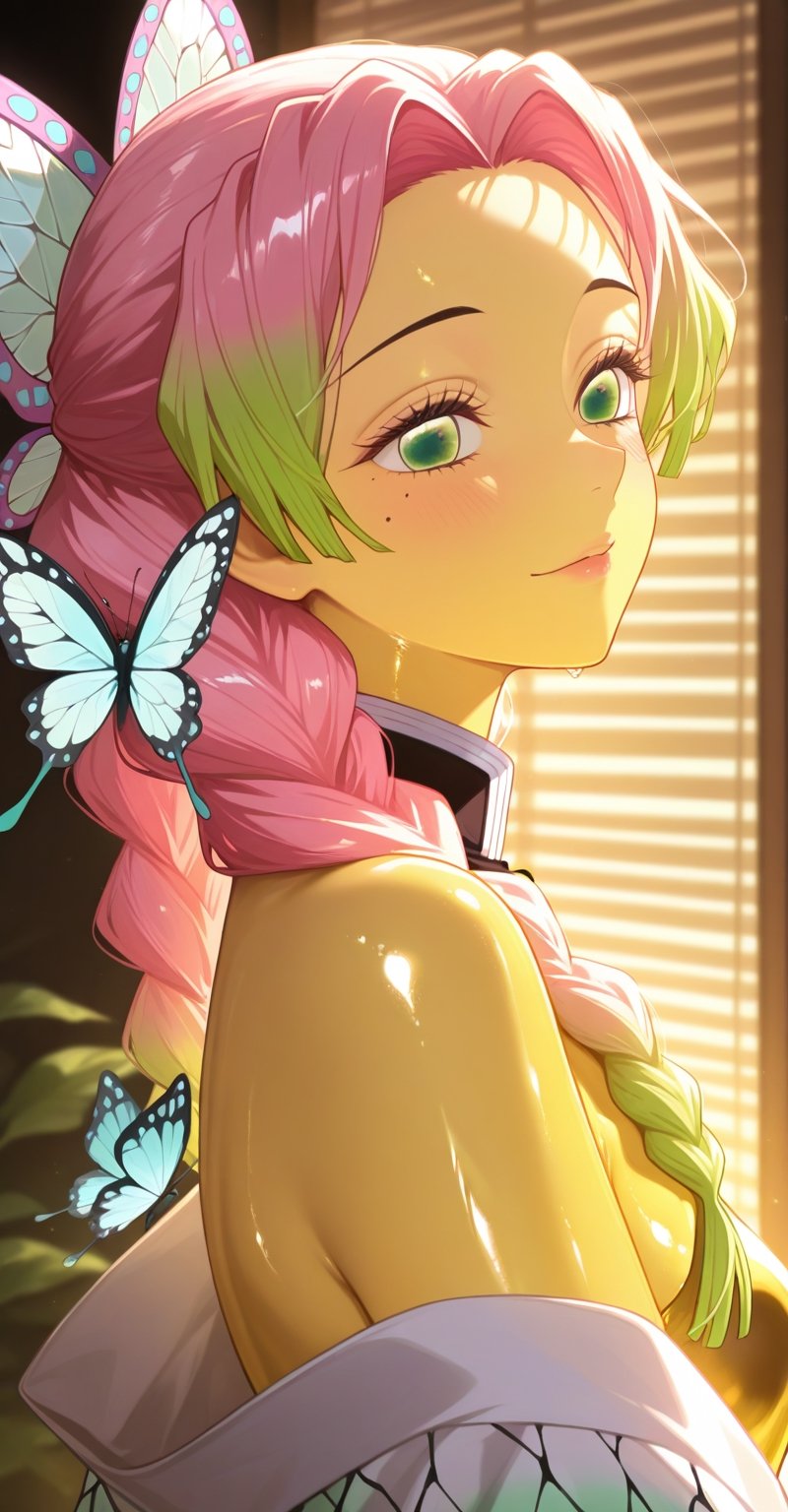 1girl,  solo,  long multicolored hair with green and pink tones by Makima  on Tensor.Art