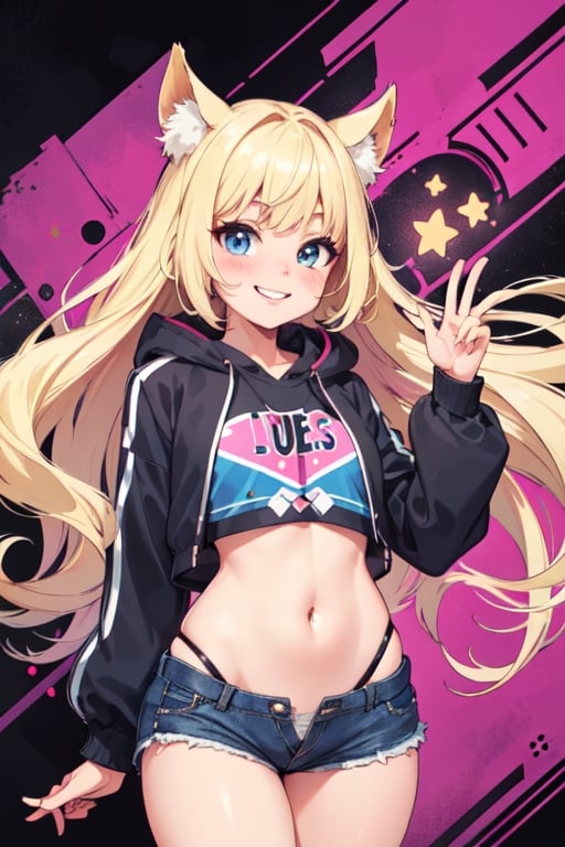 cute, Micro shorts, blond_hair,btfembelly, smile, proud,sexy,anime, trust