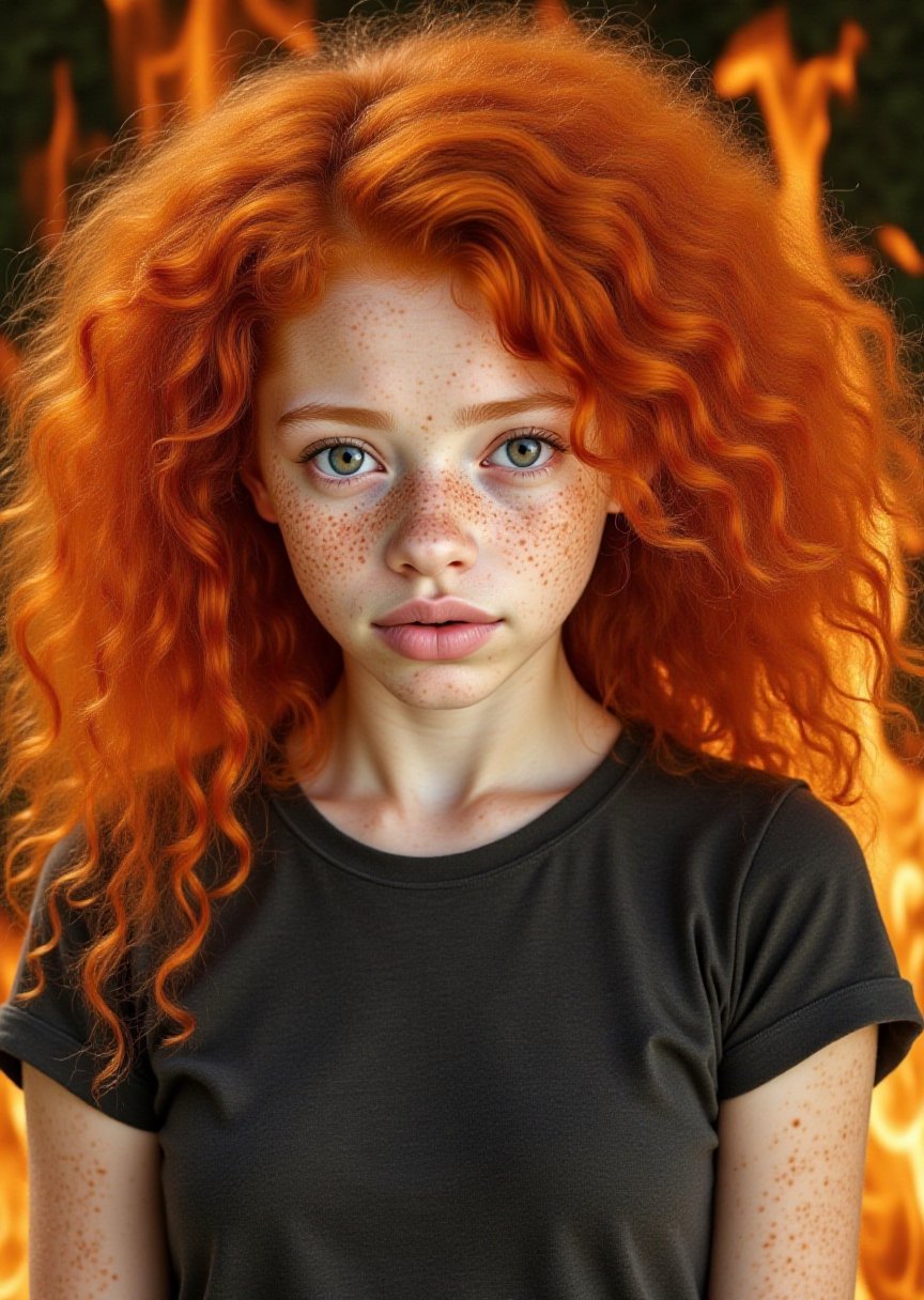 a ginger woman,  upper body,  flames around by Machtnix on Tensor.Art