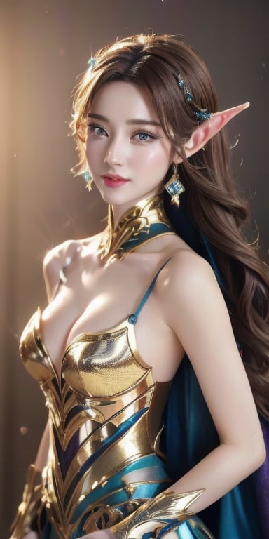 A full body photo of beautiful sexy elf with a realistic Asian skin colour. There are a few small spots or small moles or small warts scattered on the skin of the body. The big breast is very concentrated and firm. She has light makeup on her face, smiles, and has bright eyes. Nice hands, perfect hands, perfect fingers, eyes looking into the camera, random hairstyles and hair accessories, random photo poses, random face shapes, random background field matching with sakura flowing, ultra realitic photo quality, depth of field, clear background, backlight, 32K resolution, BOTTOM VIEW, Dark Elf, ultra light blue eyes, brown mix light gold of hair colour, wearing sexy battle suit, long sharp ear, carry a archer bow on hand