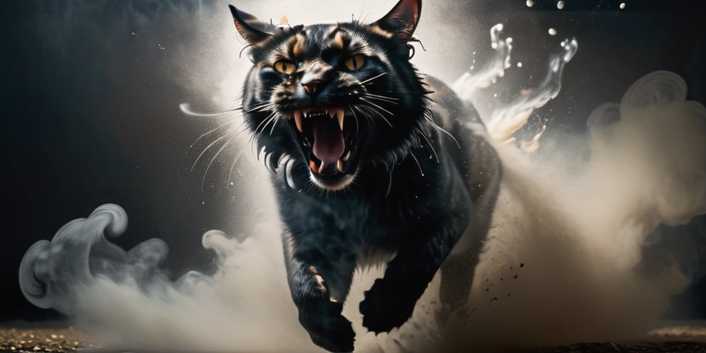 ultra realistic, photorealistic, natural light, ultra HDR, 4k, 8k, 16k, high quality texture, A full body photograph with realistic style portrays, Extremely beautiful , well done, a detailed image of a large cat made of shadow like liquid smoke moving stealthily ready to attack with a leap, its jaws gleaming and claws quivering
ultra-realistic detail, Ultra detailed, The composition imitates a cinematic movie, The intricate details, sharp focus, perfect body proportion, full body seen from afar, ultra realistic, iper realistic image, gothic background 