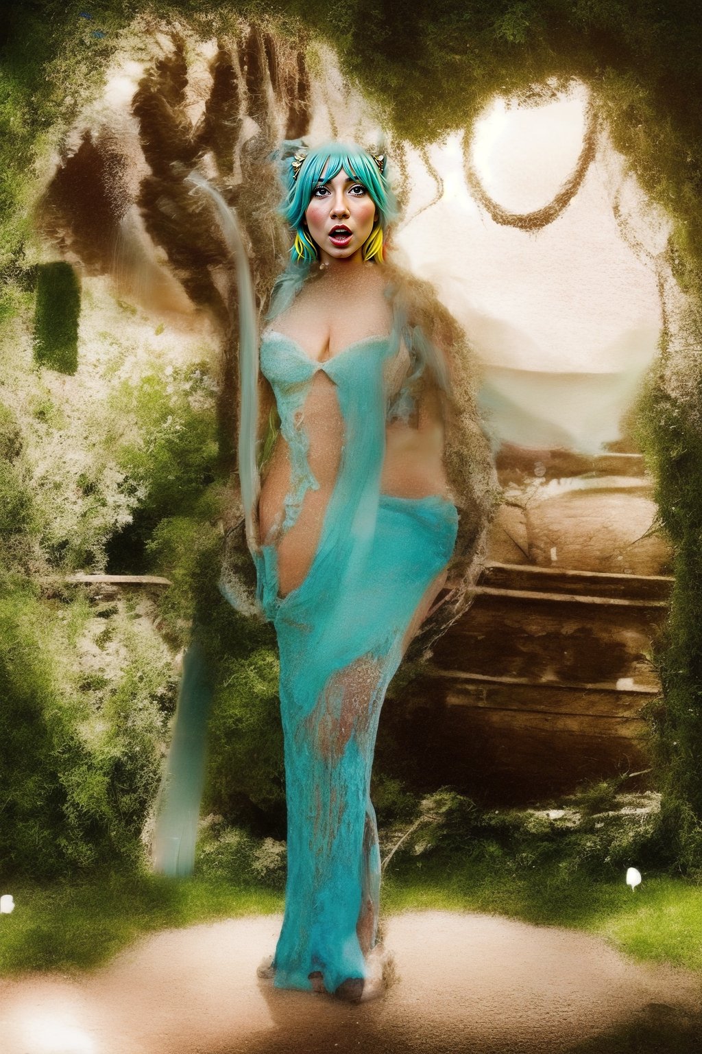 she is coming out of the sea, leeches, background, full body,  hair, a woman, dress, pov_eye_contact, fairy