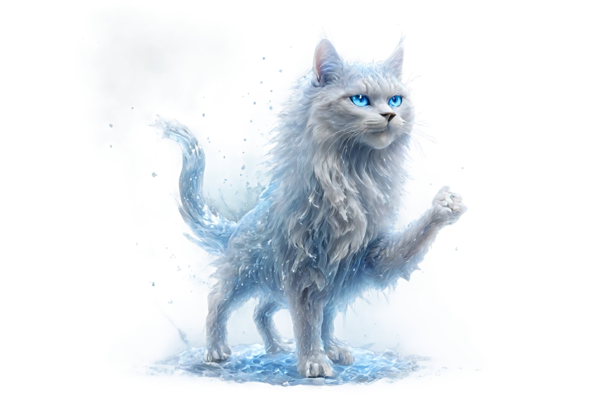 photo of Stunning ice cat jumping forward (made_of_ice:1.3),  photo of the most beautiful artwork in the world, High Detail, best quality, glass art, magical holographic glow,x-ray, transparent background,  PNG Assets,faize,  Gaming Items  with PNG Game Assets, side view, ice smoke, 