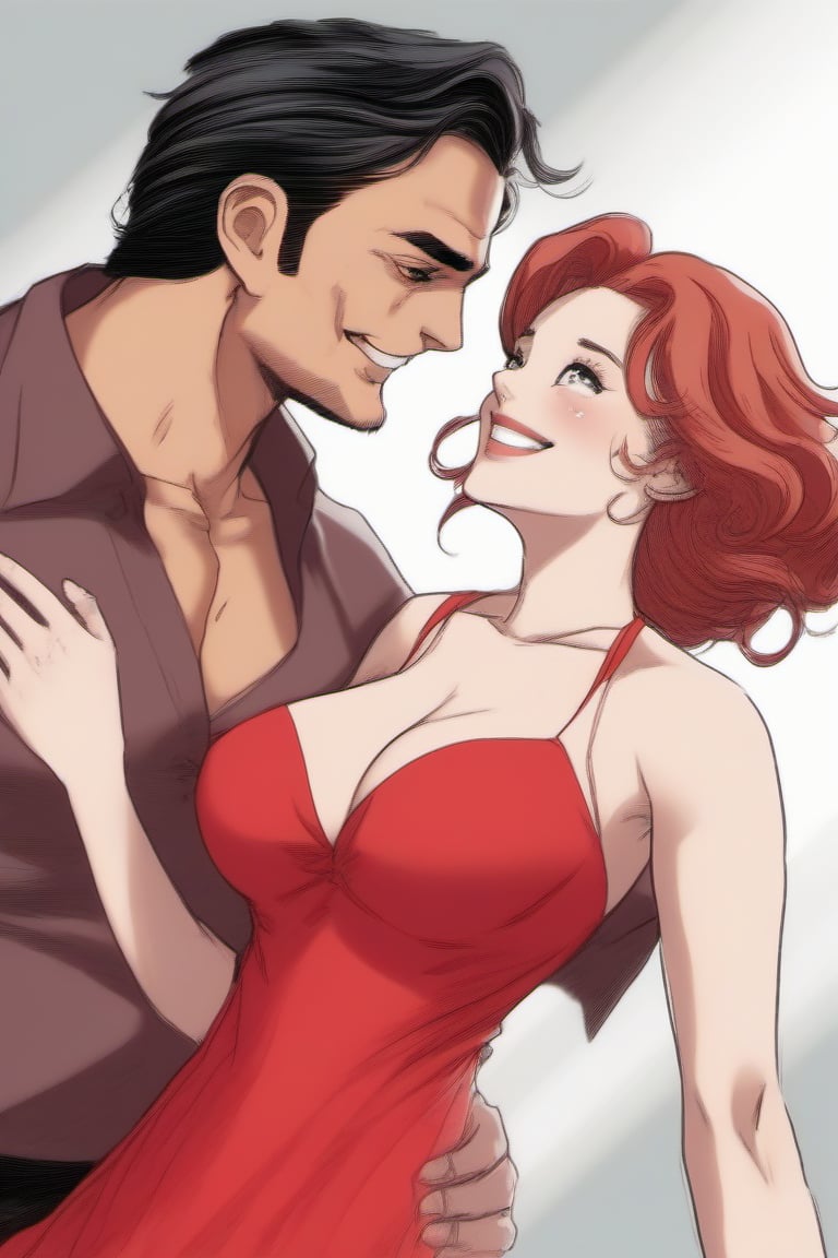 A woman,  who is smiling,  has a short red dress. Big breasts by KhoobSoorat on Tensor.Art