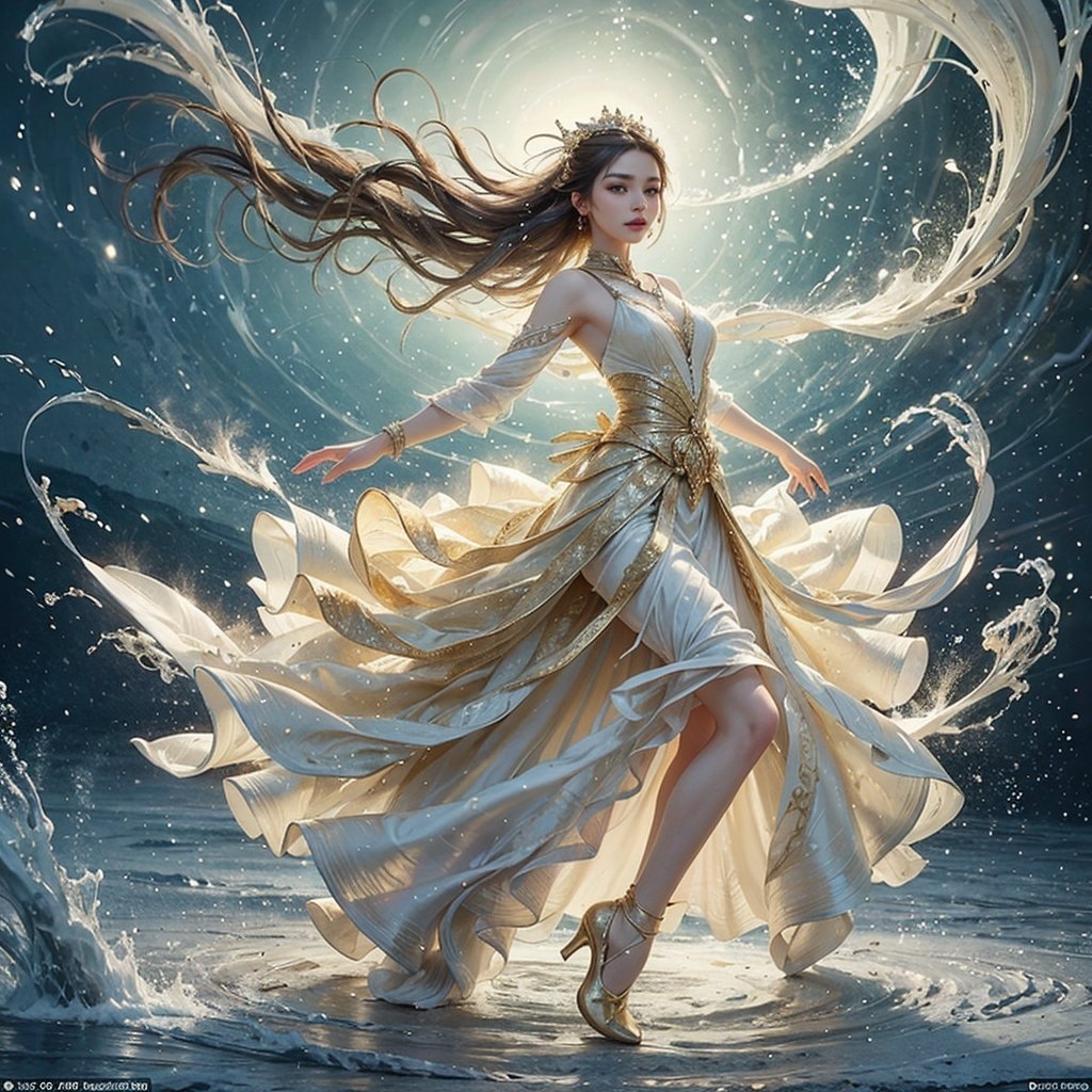 a naked woman's ethereal movements are enhanced by a dazzling white and gold dress that hugs her graceful form. The skirt of the dress is an enchanting sight to behold, as it transforms into a glorious splash of ivory liquid milk, reminiscent of flowing milk. Within this liquid cascade, golden droplets glisten and sparkle, adding an extra touch of magic to the scene. As the woman pirouettes and leaps, the liquid skirt follows her every motion, creating an otherworldly visual spectacle. It is as if she is dancing amidst a celestial realm, where liquid and gold harmoniously blend to create an exquisite masterpiece. The photograph captures a fleeting moment of elegance, leaving the viewer captivated by the woman's artistry and the ethereal beauty of her attire.  Beautiful hand and clear details , full body cover of milk , looks like a dress. 16K, 1 female only, 20 years old ,A blonde beauty, wearing a dress make by splash of milk, transformed into a beautiful dress. The whole body composition and smooth body movements make the posture feel like dancing ballet elegance, and the figure is tall.  Beautiful with a bit of a romantic vibe.

masterpiece, dark studio ,dark background,ultra highres, ultra detailed, More detail , best quality, only 1 key light front of dim light from top, rim light , lower Angle view ,sharpen edge light ,offcenter strong photo studio light, Exquisite details and textures, cinematic telelens shot , vibrant color,   lips seductive open, perfect teeth, show D cup ,natural saggy medium breasts ,necklace , Body slightly forward, seductive face, erotic smile, eye contact, offcenter look at viewer, full body focus, detailed eyes and face, detailed skin texture and fabric rendering, detailed details, white tight soft tulle , neck bare shoulders , flowy silhoutte , hair blown by the breeze, delicate facial features ,Perfect curve hip line ,show butt ,Realism, studio Portrait, dark background ,Extremely REALISTIC, best quality,flash,flashphoto,photorealistic,best quality,perfect,realhands,haifeisi,xxmixgirl,sanka_rea,1 girl,hand,realistic,better_hands, beautiful hands shape , finger real detail, better finger , perfect real hand lora.