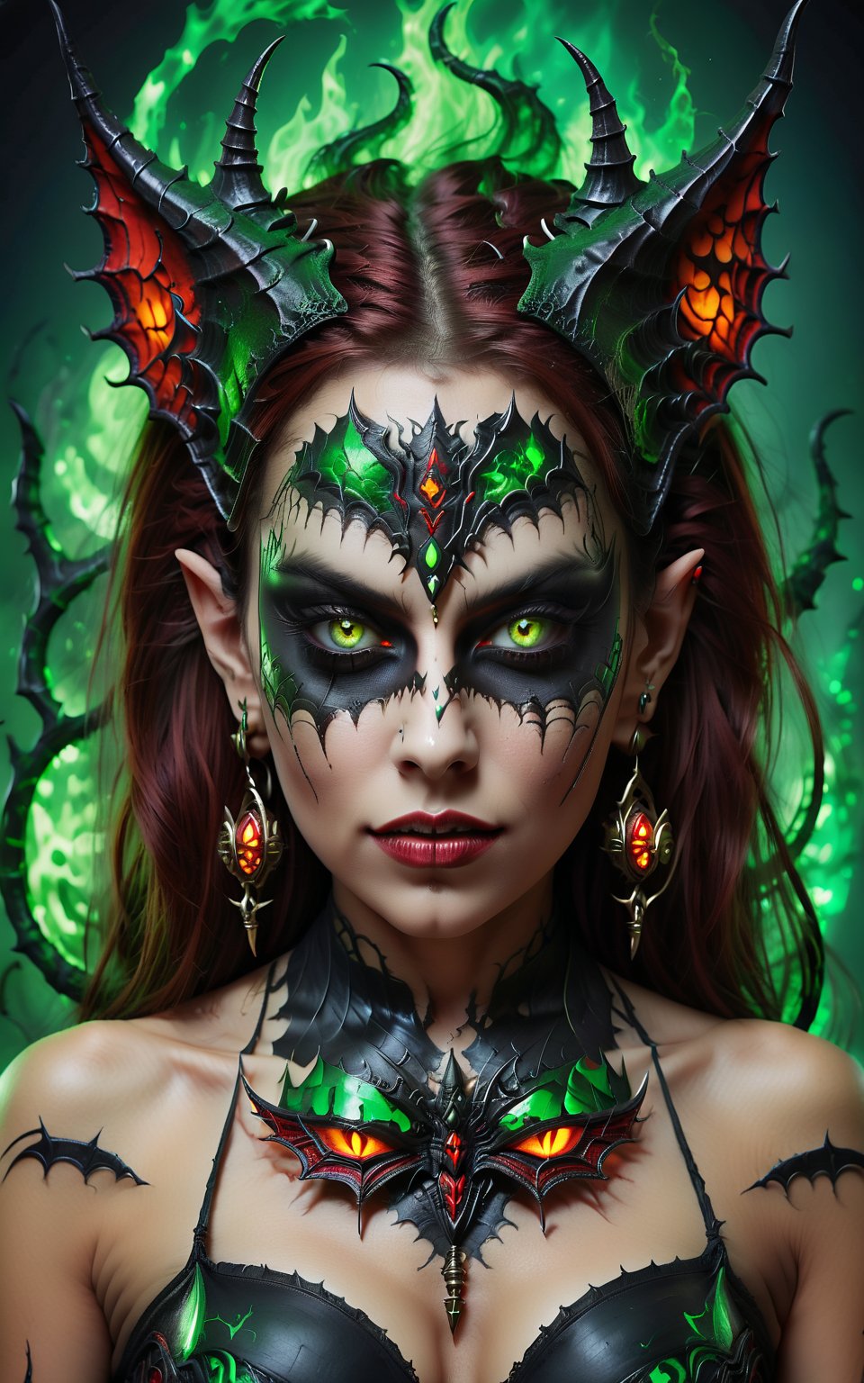 (best quality,8K,highres,masterpiece), ultra-detailed, (portrait of a stunning beautyfull indian woman, a beautiful cyborg with brown hair and sharp green eyes), an enchanting portrait capturing the beauty of a cyborg woman with striking brown hair and sharp green eyes. Her features are intricate and elegant, with every detail meticulously rendered to showcase her majestic presence. The portrait is captured through digital photography, allowing for the highest level of detail and realism. Adorning her cyborg form are delicate gold butterfly filigree accents, adding a touch of ethereal beauty to her appearance. Translucent fairy wings extend from her back, hinting at her otherworldly nature and grace. Surrounding her is a shattered glass motif, symbolizing both her fractured humanity and her resilience. This artwork captures the juxtaposition of beauty and technology, inviting the viewer to explore the depths of her character and identity. Feel free to add your own creative touches to enhance the realism and detail of this captivating portrait.
,Insta Model,LegendDarkFantasy,more detail XL