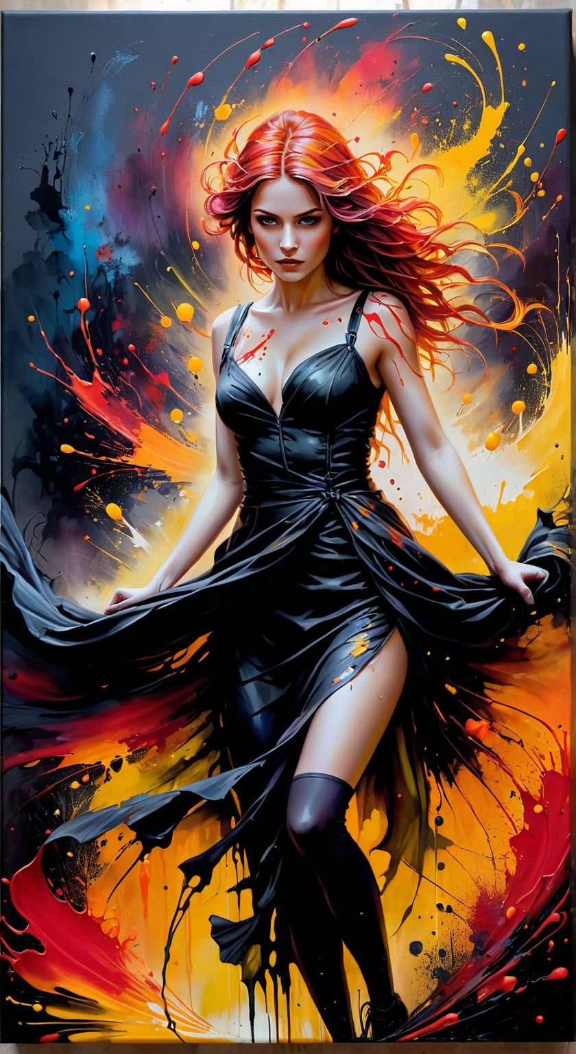 A dark fantasy portrait,  dominated by warm hues of orange,  yellow by snow on Tensor.Art