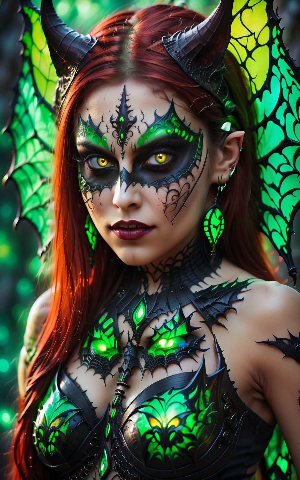 (best quality,8K,highres,masterpiece), ultra-detailed, (portrait of a stunning beautyfull indian woman, a beautiful cyborg with brown hair and sharp green eyes), an enchanting portrait capturing the beauty of a cyborg woman with striking brown hair and sharp green eyes. Her features are intricate and elegant, with every detail meticulously rendered to showcase her majestic presence. The portrait is captured through digital photography, allowing for the highest level of detail and realism. Adorning her cyborg form are delicate gold butterfly filigree accents, adding a touch of ethereal beauty to her appearance. Translucent fairy wings extend from her back, hinting at her otherworldly nature and grace. Surrounding her is a shattered glass motif, symbolizing both her fractured humanity and her resilience. This artwork captures the juxtaposition of beauty and technology, inviting the viewer to explore the depths of her character and identity. Feel free to add your own creative touches to enhance the realism and detail of this captivating portrait.
,Insta Model,LegendDarkFantasy,more detail XL