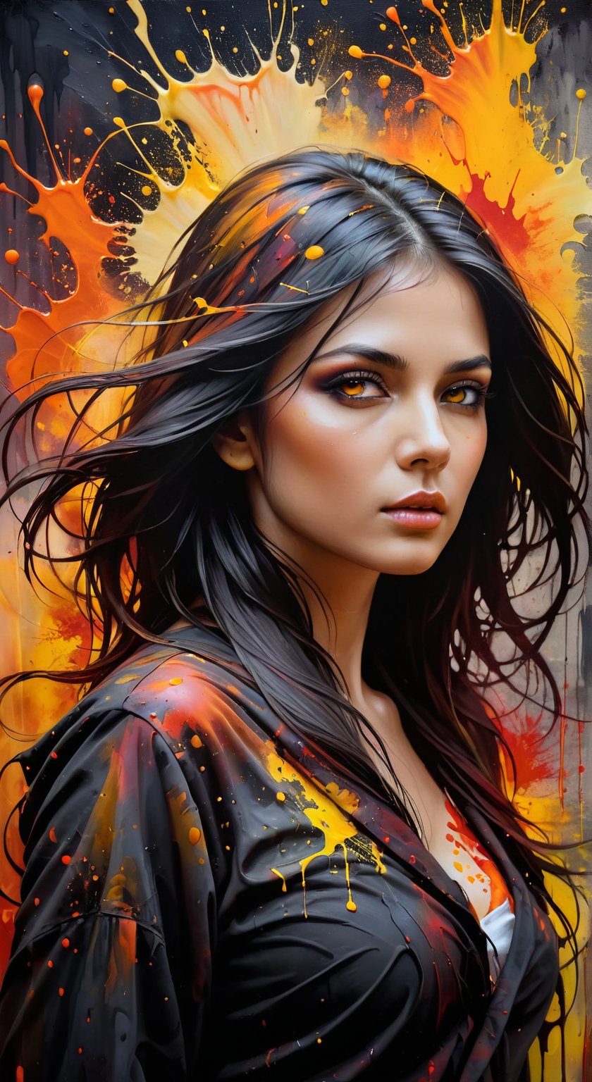 A dark fantasy portrait,  dominated by warm hues of orange,  yellow by snow on Tensor.Art