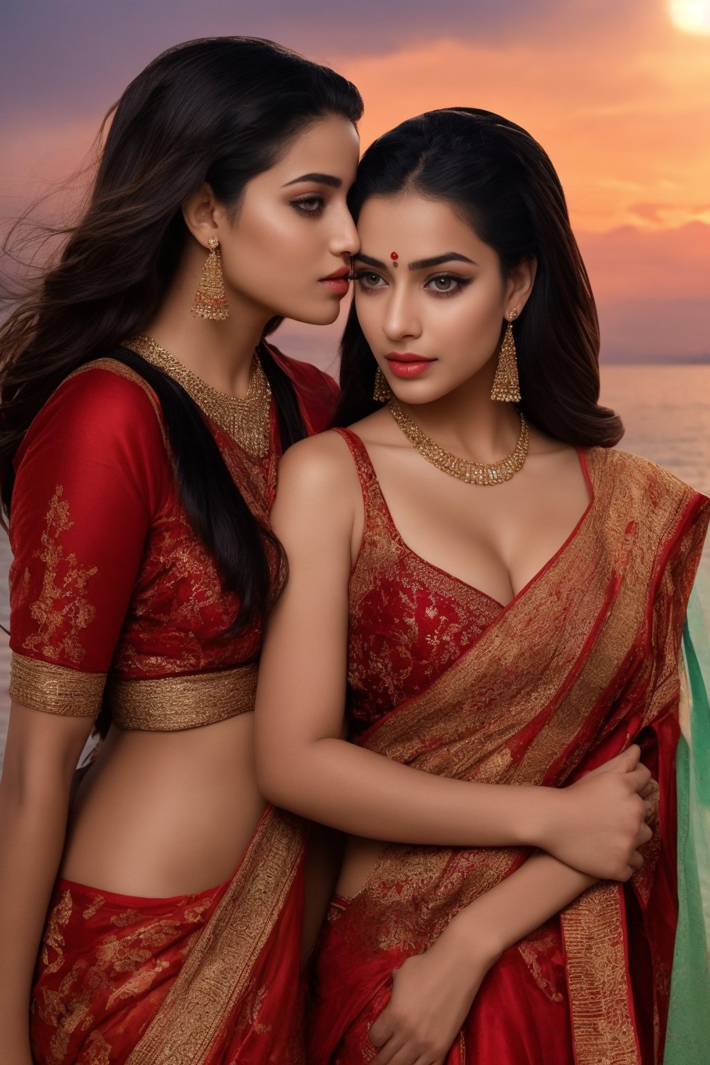 closeup photo,  2 Indian girls,  having romance by snow on Tensor.Art
