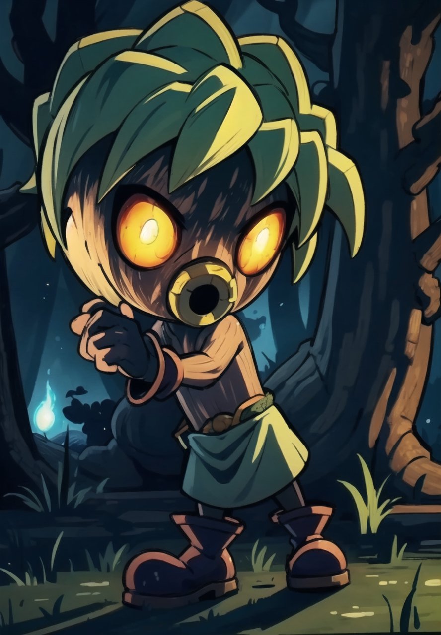 (Masterpiece in maximum 16K resolution, illustration style inspired by The Legend of Zelda Majora's Mask, with touches of horror and macabre.)) | Link is in the macabre forest, wearing Majora's Mask on a night of heavy rain. He is dressed in his signature green tunic, but the mask gives him a sinister and frightening appearance. | The forest is dense and dark, with gnarled trees and rotting leaves scattered across the ground. Heavy rain creates a gloomy and oppressive atmosphere, while lightning lights up the sky every now and then. | The composition of the scene is dynamic, with camera angles that emphasize the feeling of fear and despair. Link is in a defensive pose, holding his sword and shield, while looking around with expressionless eyes. | The lighting effect is dark, with cold lights and deep shadows that create a dramatic contrast and enhance the horror atmosphere. | Link using Majora's Mask in a macabre forest at night, raining heavily. | {The camera is positioned very close to him, revealing his entire body as he assumes an exciting pose, interacting with and leaning against a structure in the scene in an exciting way.} | He takes a (((exciting pose as he interacts, boldly leaning on a structure, leaning back in an exciting way))), (((((full-body_image))))), ((perfect_pose, perfect_anatomy, perfect_body)), ((perfect_finger, perfect_fingers, perfect_hand, perfect_hands, better_hands)1.0), ((More Detail, ultra_detailed, Enhance)).